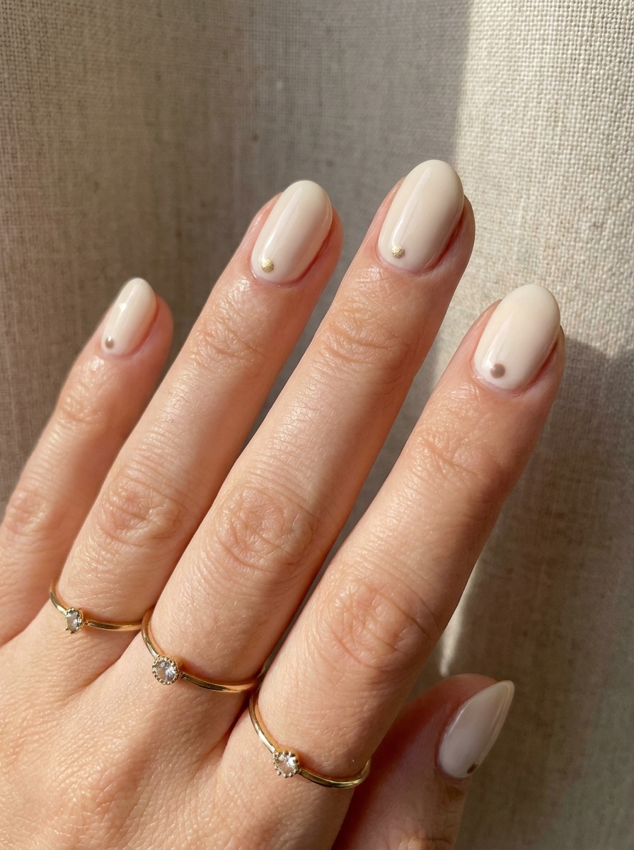 Cream Nails with Tiny Dot als schlichte neutrale Herbstmaniküre 2026